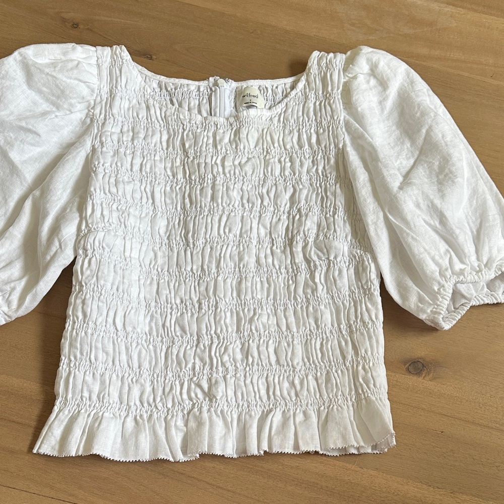 Wilfred Ivory Smocked Blouse with Puff Sleeves